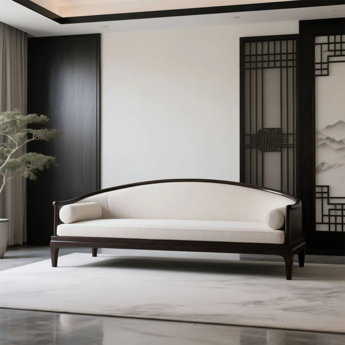 High-end Zen sofa, new Chinese style, pure ebony wood, light luxury and modern, living room straight sofa combination