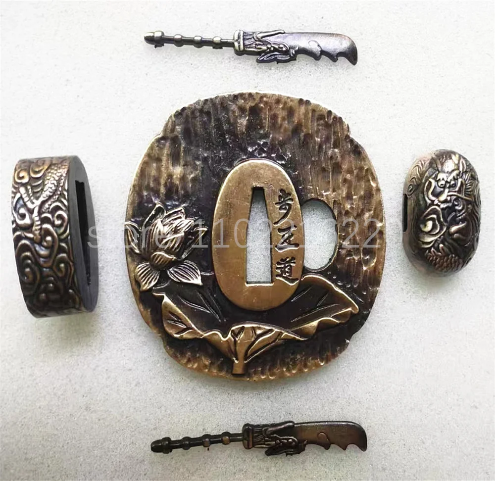 Very Good Copper Tsuba Handguard Guard Brass Fuchi Kashira Menuki For Real Japanese Japan Samurai Katana Sword Fittings Nice