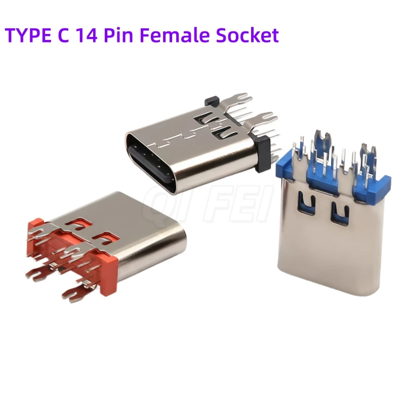 20pcs Type C 14 Pin Female Socket DIP Vertical 180° Charging Port Plug Socket Interface USB TYPE-C 14P Connector H=9.3/10/10.5mm