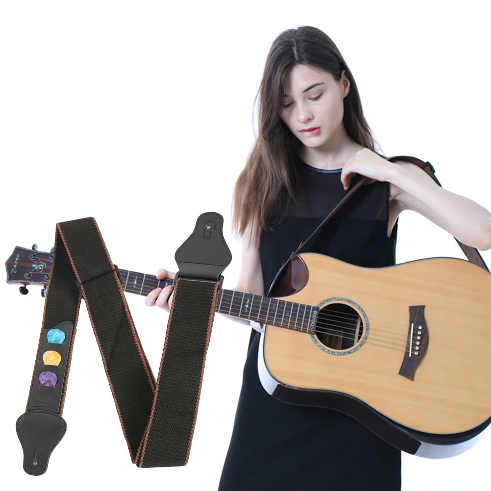 

Guitar Strap Pick Holder Ukulele Belt with 3 Picks Adjustable Electric PU Bass