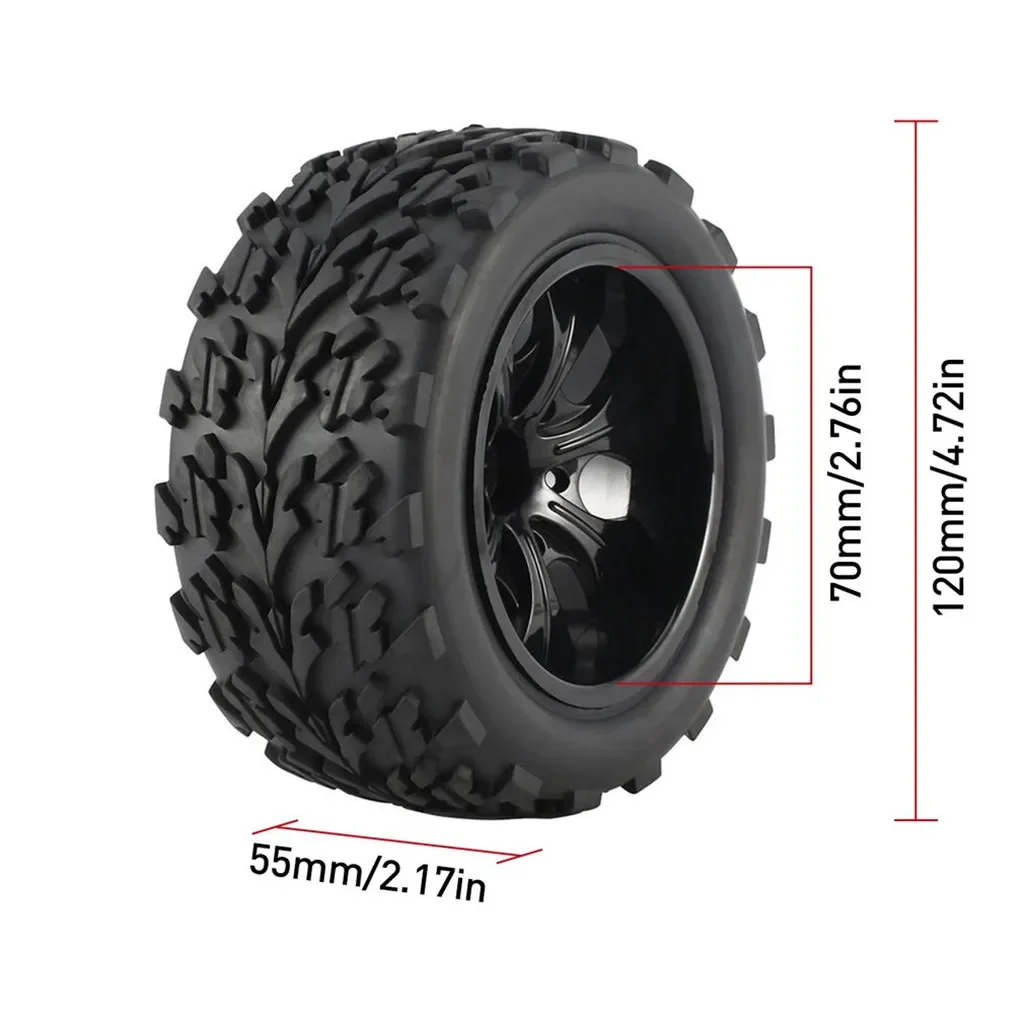 Off-Road caminhão pneus, 55x115mm, roda de plástico jante, borracha pneu para HSP HPI, 94108, 94111, 94188, 1/10, 4pcs