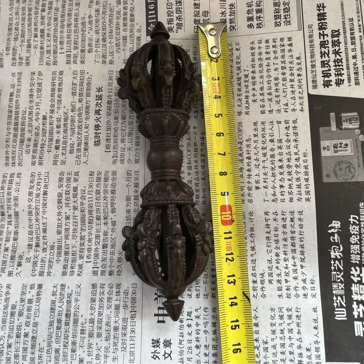 Vintage Copper Nine pronged Vajra Dorje Antique Collectible Old Item Tibetan Dharma Implement Exorcism Pestle Statue Sculpture
