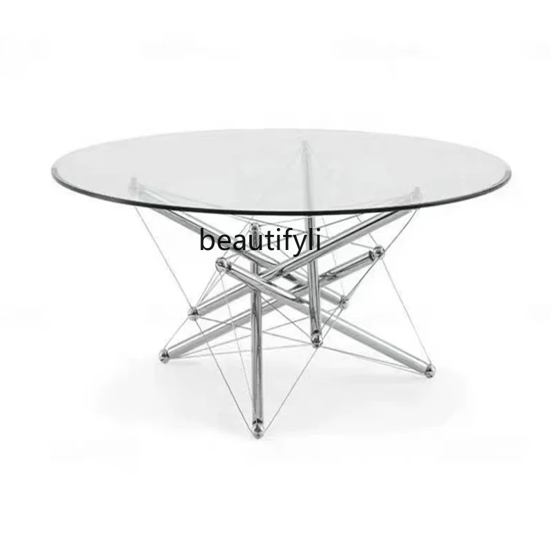 

Light luxury designer large round table minimalist living room home dining table 304 stainless steel glass table