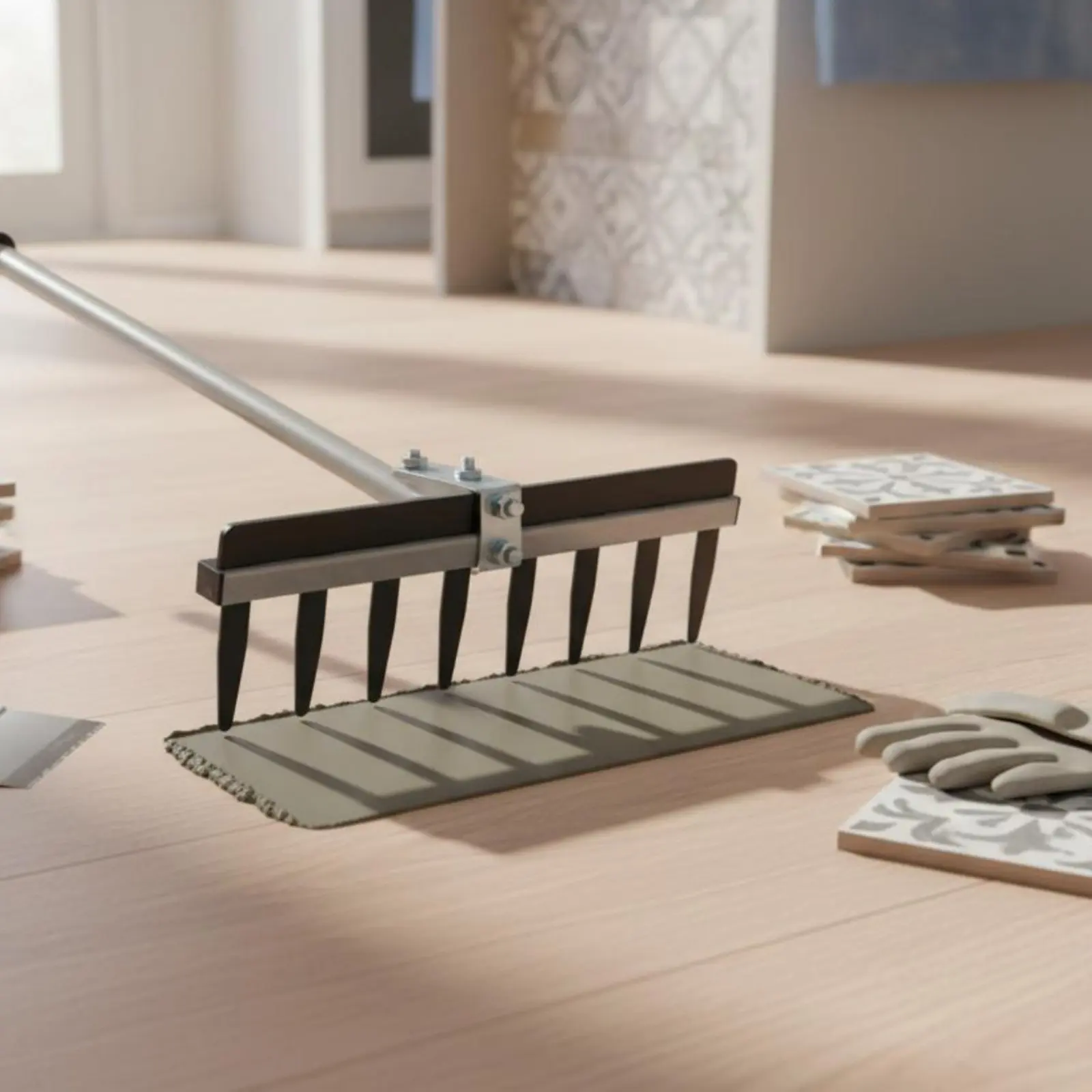 

Floor Tile Mortar Rake Sturdy Welds Adjustable Tile Rake Notched Mortar Comb Easy to Use Effortless Pushing for Professionals