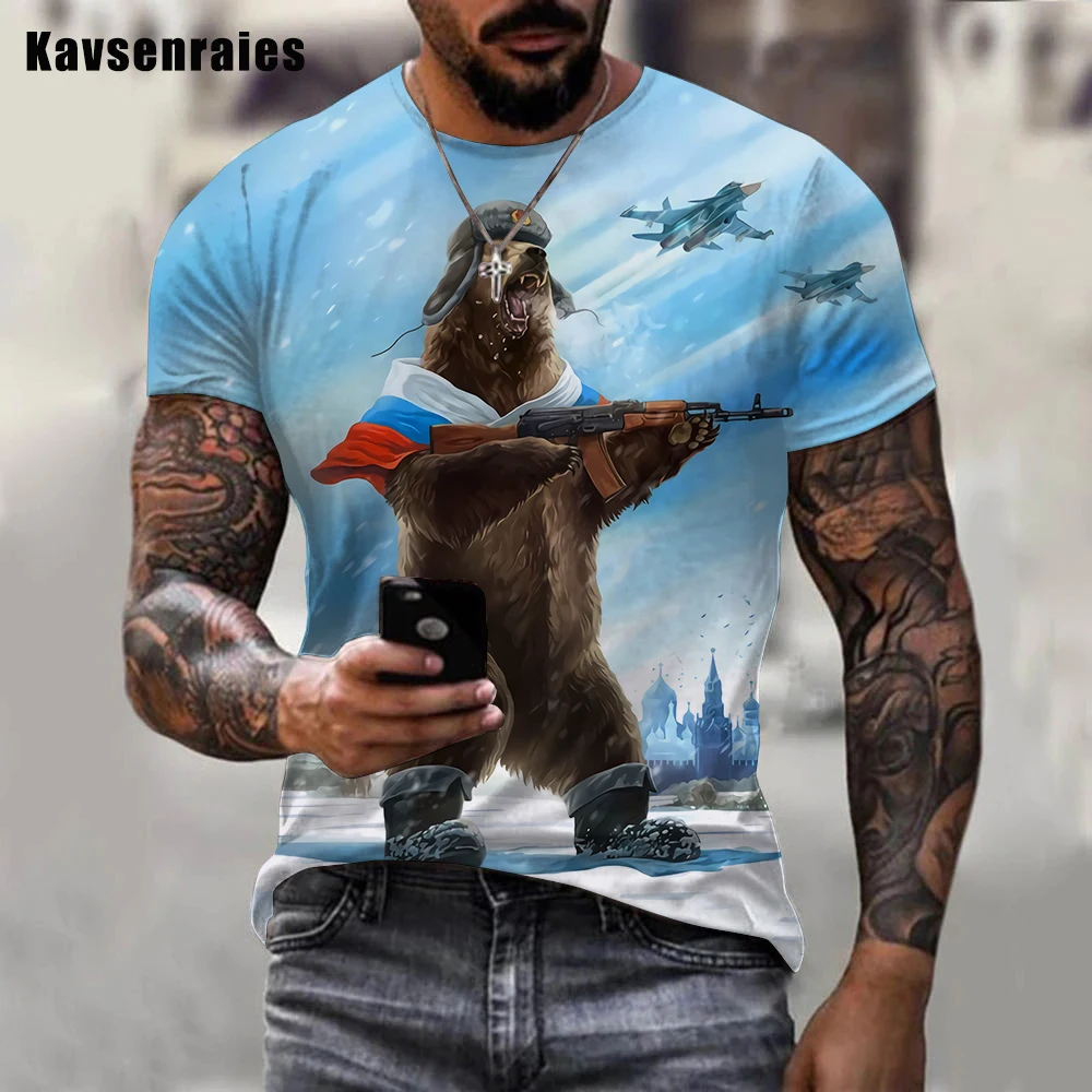 Russia T-shirt Bear T Shirt Russian Flag Tshirt Men Women Summer Fashion Casual Short Sleeve Harajuku Streetwear Oversized Tops