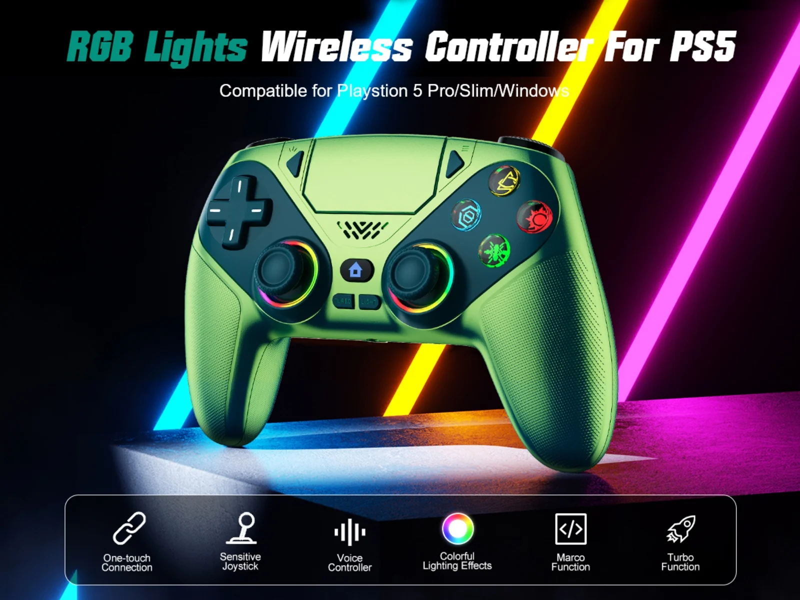 Controller für PS5/PlayStation 5 Pro/Slim/PC, kabellose Gamepads, RGB-Hall-Effekt, kein Drift, Spiel-Joystick mit Dual-Vibration, Marco/Turbo-Funktion – Detail 1