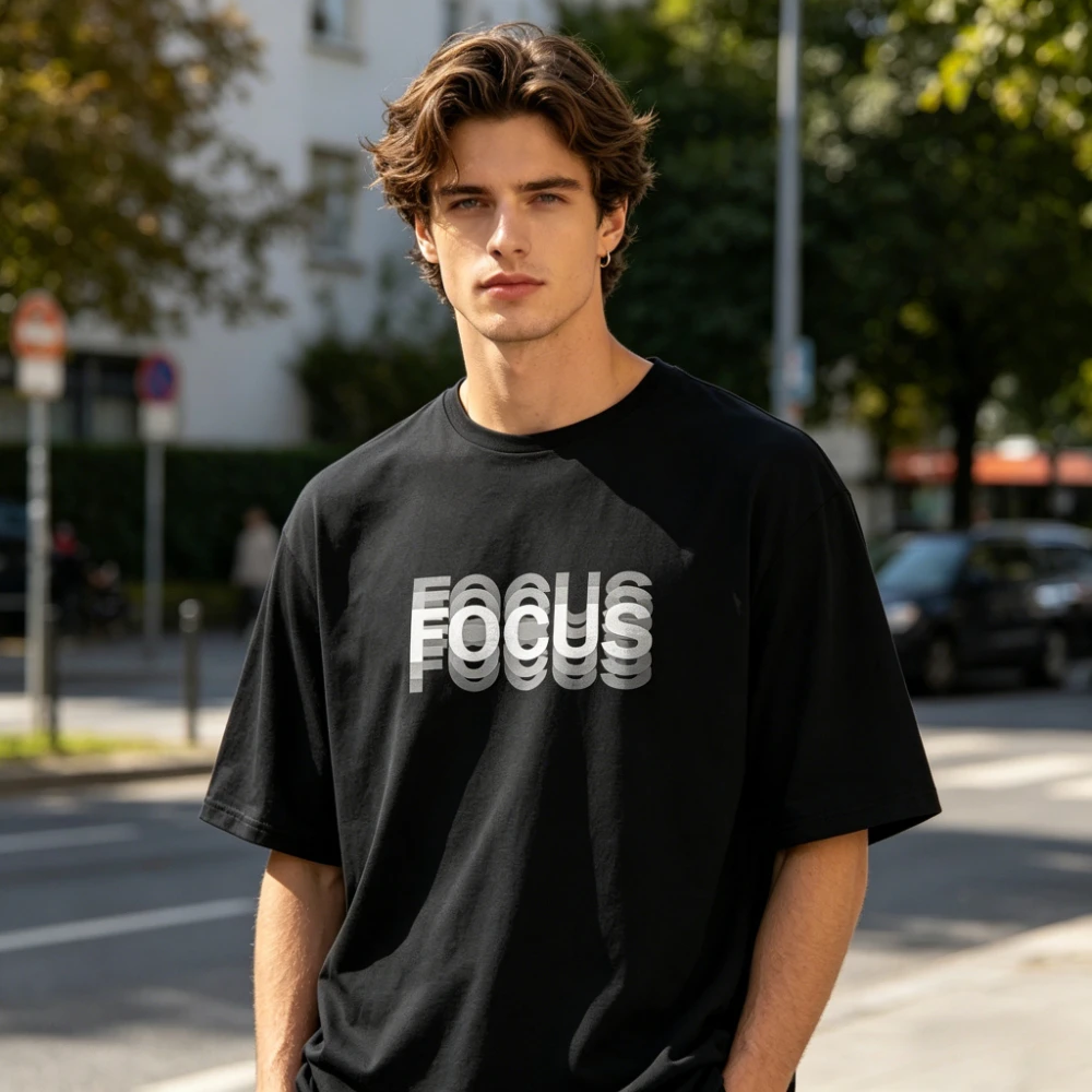 2026 Summer Men Focus Letter Print T Shirt Minimal Casual Slim Short Sleeve Inspirational Graphic Streetwear Basic Tee Tops