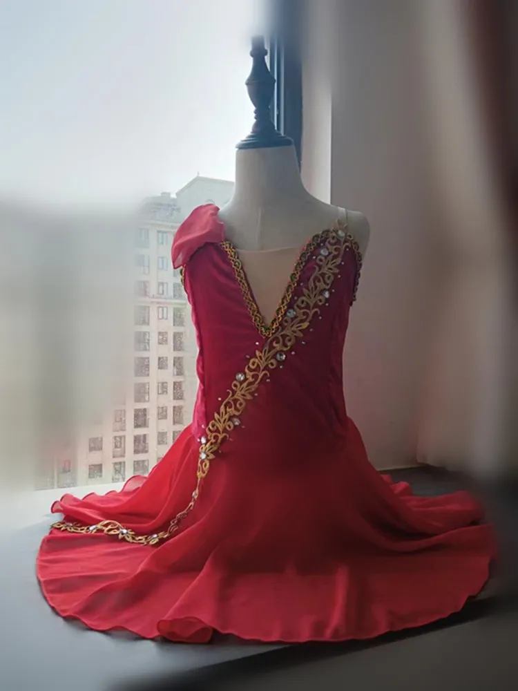 الأطفال الشيفون فستان الباليه الحديث للفتيات الأحمر راقصة الباليه توتو كيوبيد أداء ملابس رقص النساء الكبار فستان الأميرة