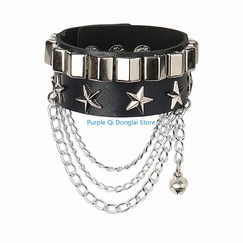 L21E Punk Couples Rivet Bracelet Five-pointed Star Bracelet Non-mainstream Rock PU Leather Bracelet Chain Jewelry