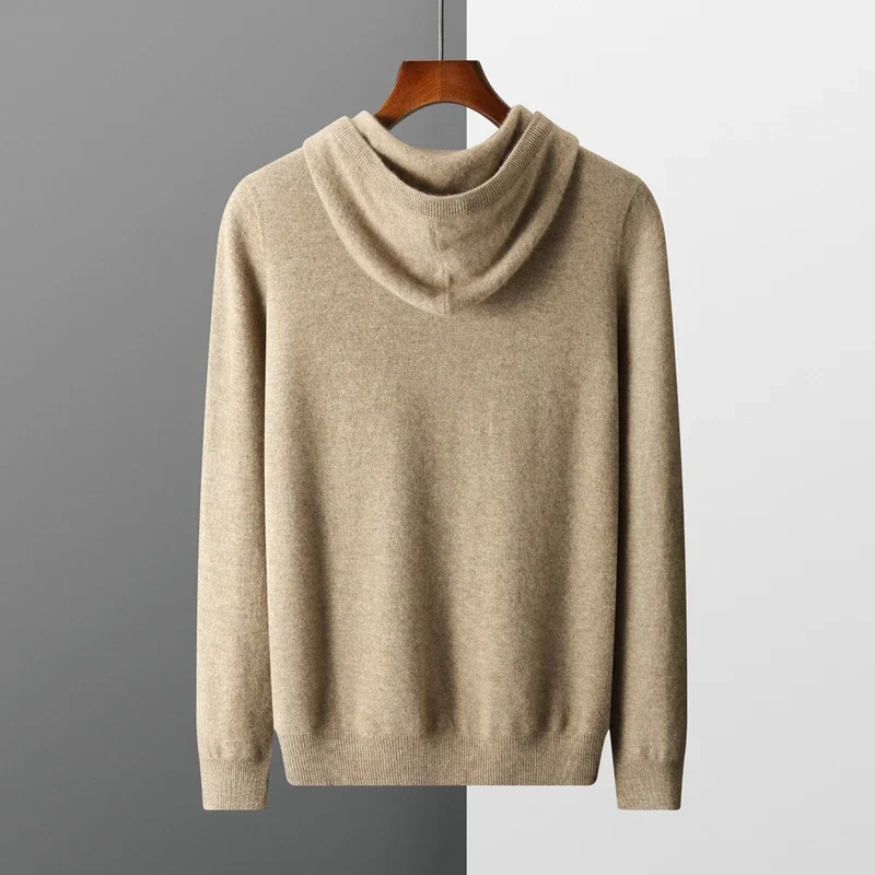 Men's One-piece ready-to-wear Hoodie 100% Merino Wool Knitted Sweatshirt Autumn Winter Casual Large Top Long Sleeved