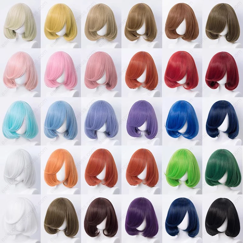 Kobiety Lolita Różowy Czerwony Niebieski Fioletowy Peruki Cosplay 35cm Krótkie Peruki Bob Z Grzywką Odporne Na Ciepło Syntetyczne Włosy Uniwersalne Peruki