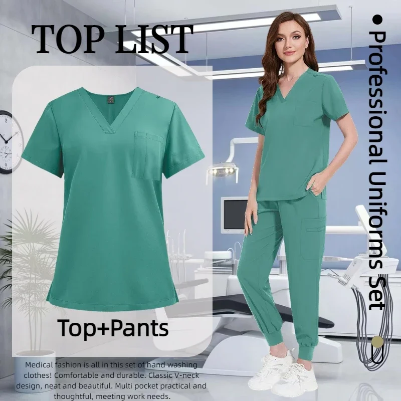 Ternos jogger multicoloridos, uniformes de enfermagem, manga curta, decote em v, calças de bolso, enfermeira, conjunto de roupas clínicas médicas