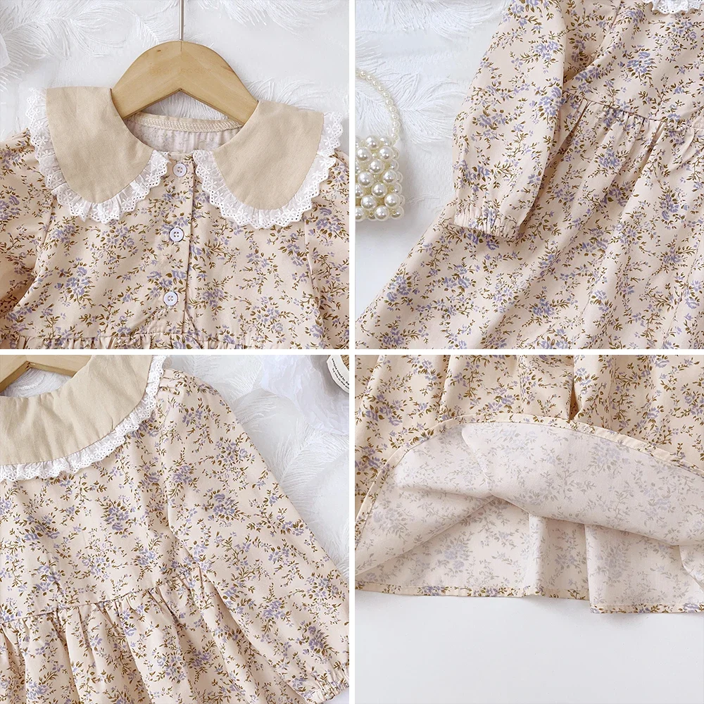 Baby Mädchen Blumen kleider 3-7 Jahre Frühling Herbst Blumen kleider Spitze Turn-Down Blumen mädchen Prinzessin Kleid – Detail 8