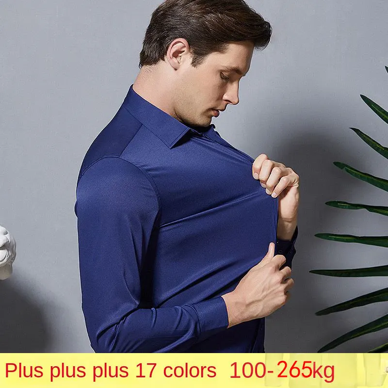 Camisa masculina de manga comprida, para engomar livre, casual, cor sólida, tamanho grande, vestido gordo, tamanho EUA 100-265kg, primavera e outono