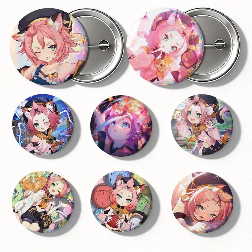 Game Genshin Impact Diona Katzlein Anime Round Badge Lapel Pin Backpack Clothing Jewelry Accessories Gift Brooch