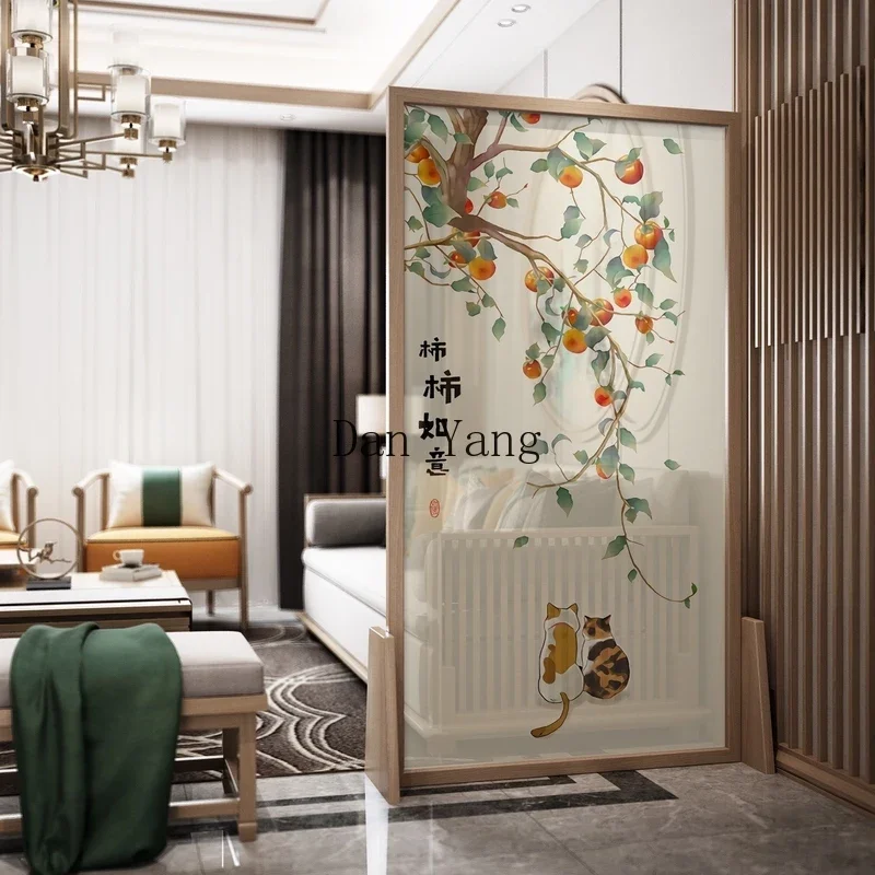 YJ Chinese-style screen partition, living room cloth porch, solid wood removable bedroom to block household persimmon Ruyi