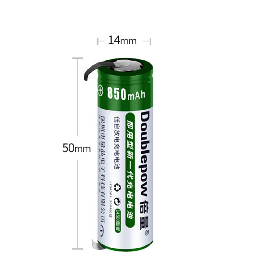 8pcs/lot 3.7V 14500 rechargeable battery with soldering feet 850mAh lithium battery shaving razor battery