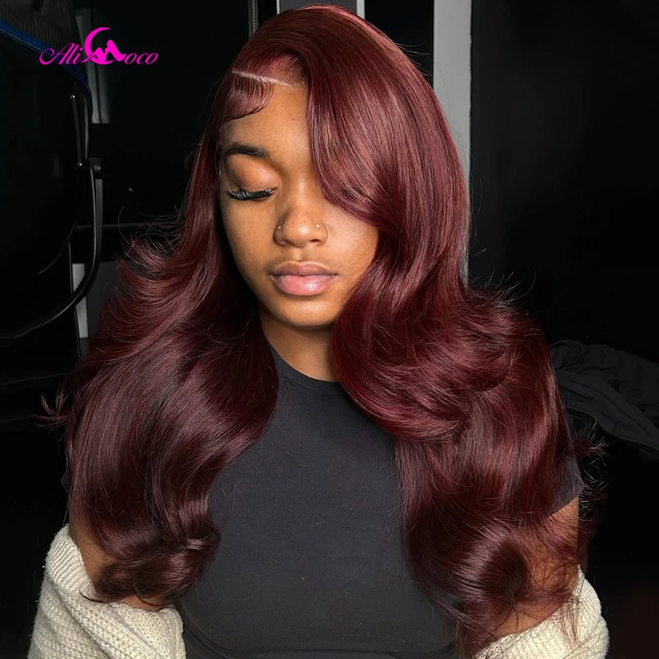 

Dark Burgundy Lace Front Wigs 13x6 Body Wave Human Hair Wigs 13X4 Hd Lace Frontal Wigs 99j Colored Pre Cut Wig for Women
