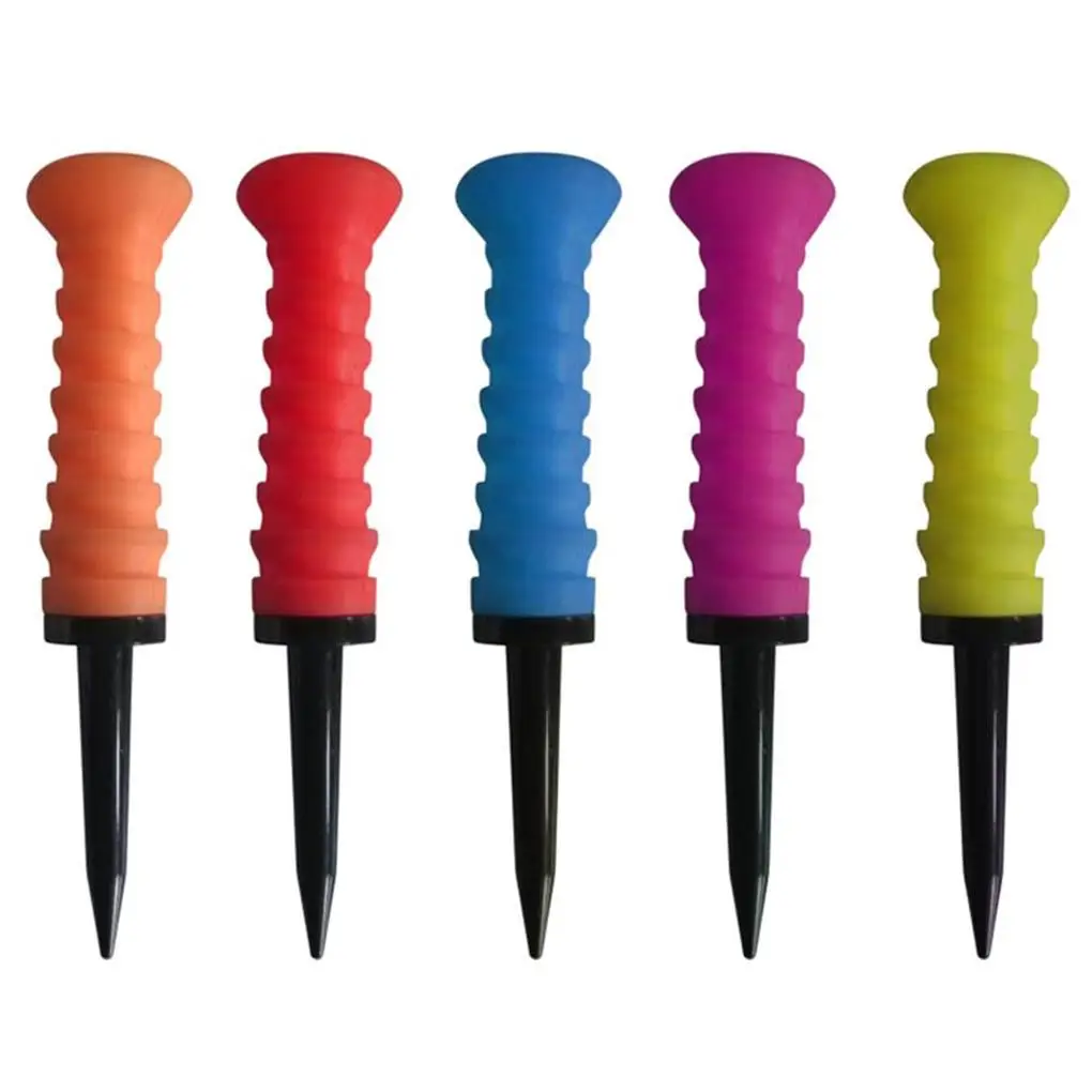 

5pcs 360° Flexible Rubber Golf Tees 3.27in/83mm, Durable Low Friction Vibrant Multicolor - Ideal for Everyday Golfers