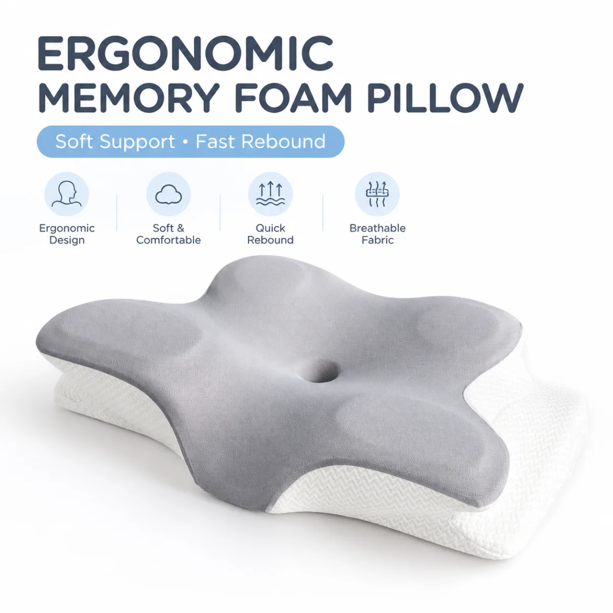 Memory foam neck pillow with low elasticity and slow rebound, therapeutic cervical pillow, butterfly-shaped healthy neck pillow