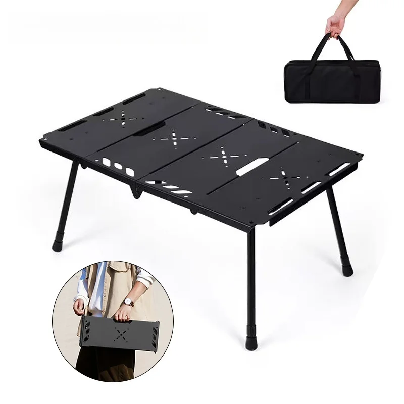 Foldable portable camping table with adjustable height for travel and yard camping