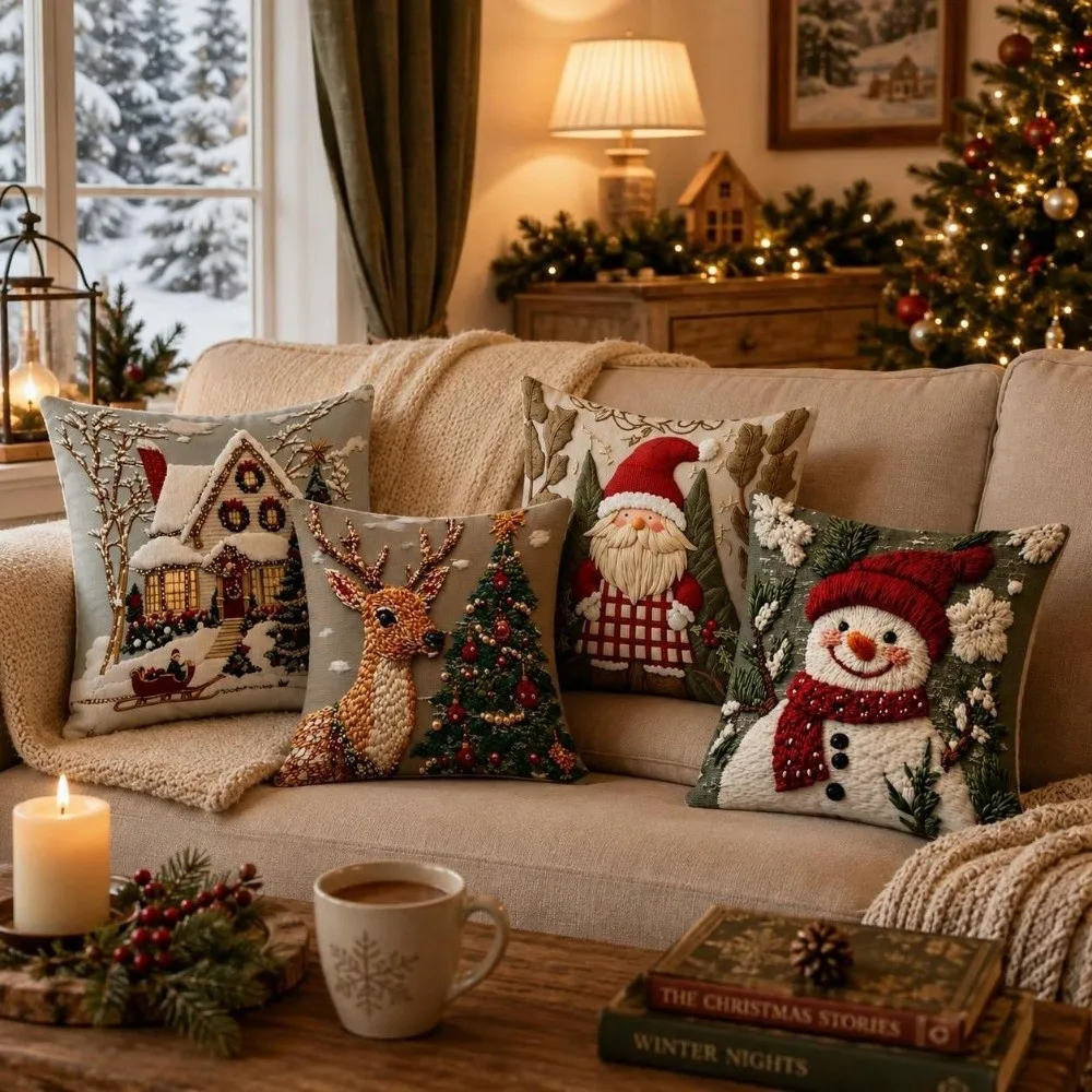 Home Decor Soft Christmas Pillow Covers Tree 2D Printed Xmas Pillowslip Elf Reindeer Santa Pillow Cover Home