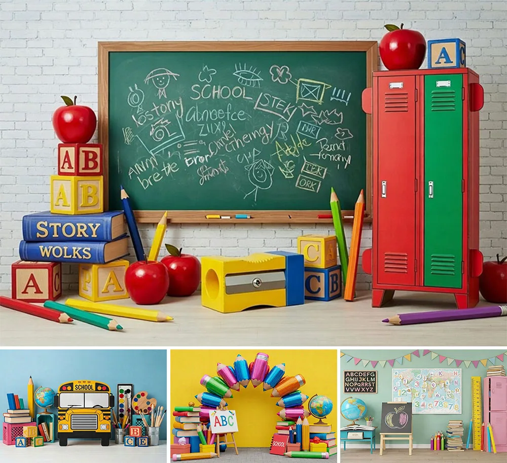 Mehofond Photography Background Back to School Bus Globe Cla