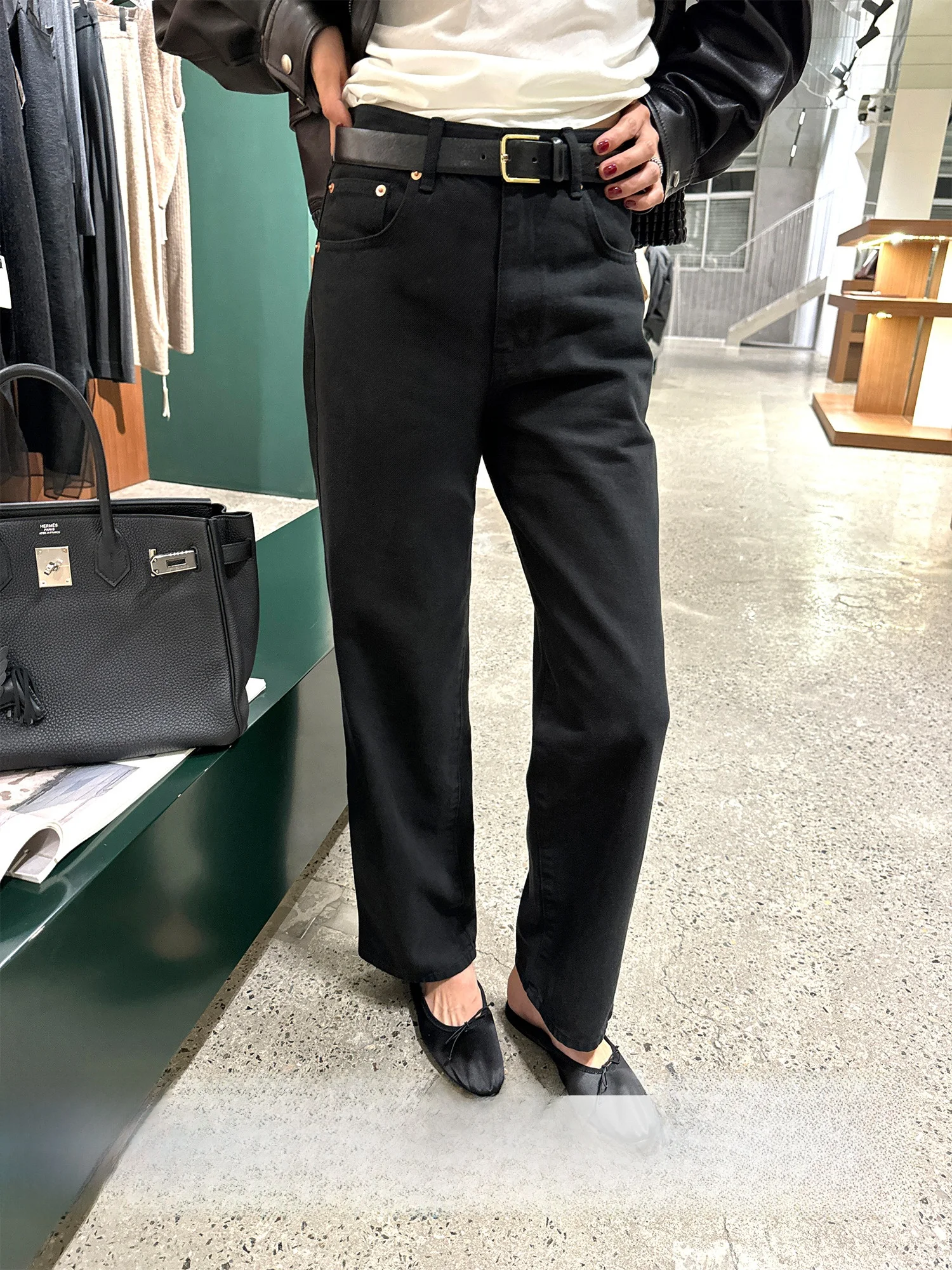 

Bla повседневные джинсы с высокой талией, женские свободные прямые брюки с девятью штанинами, американские осенние новые поступления, удобные дышащие брюки