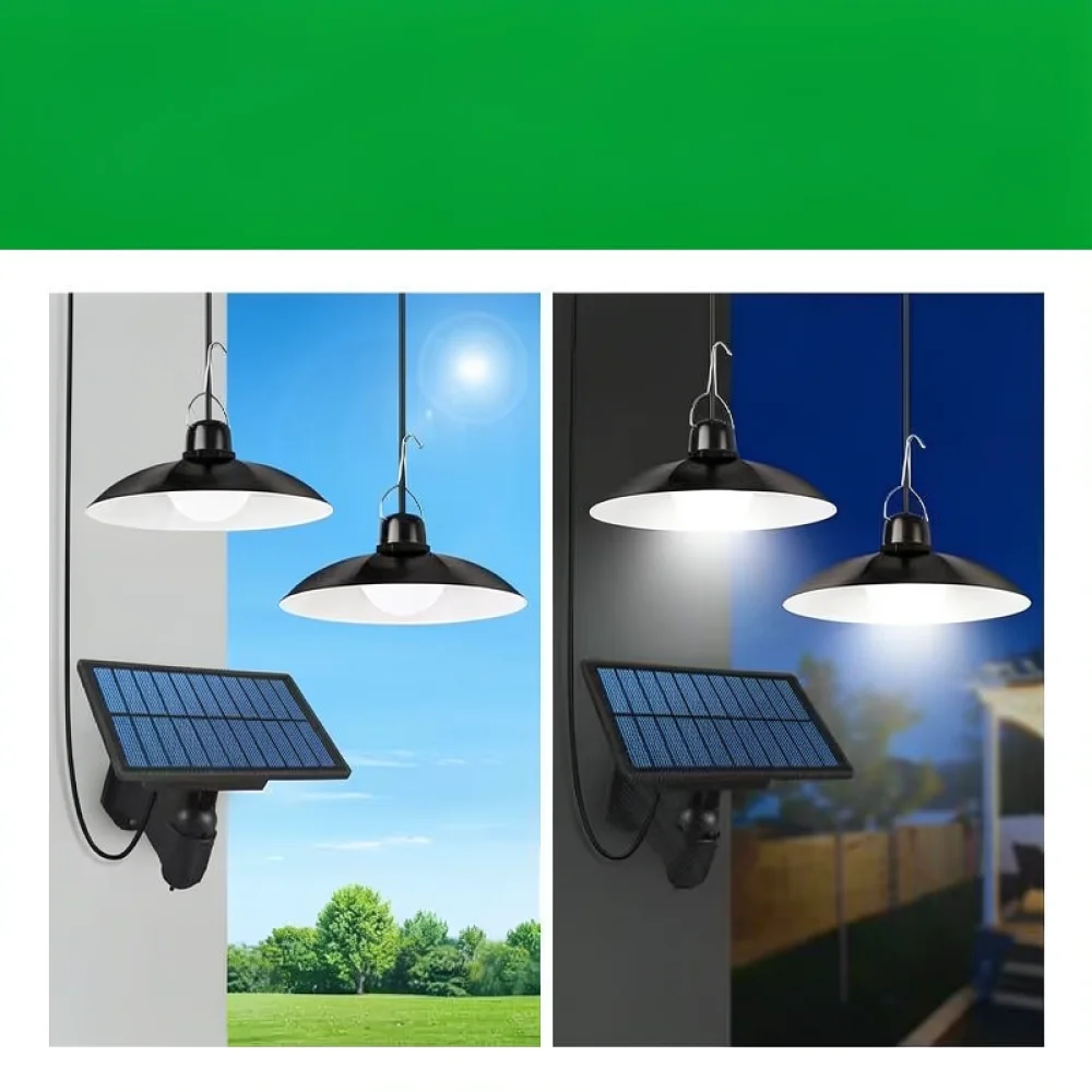Adjustable Split Solar Light Dual Head Hanging Lamp LED For Home Backyard Pathway Porch Outdoor Camping Tent Decorate