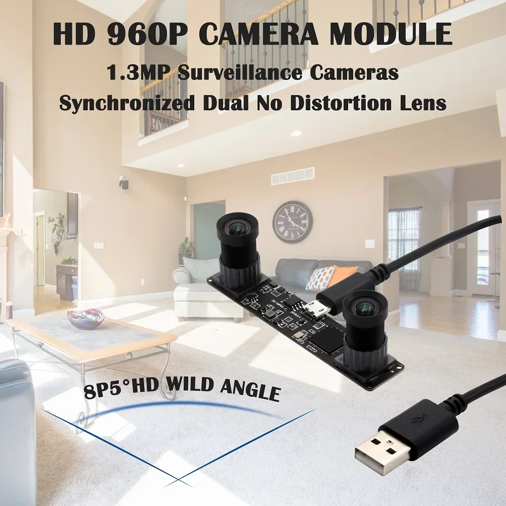 2026 ELP 3D Stereo Usb Camera Module Free Driver 2560x960P 60fps No Distortion Dual Lens synchronization Webcam for Robot vision