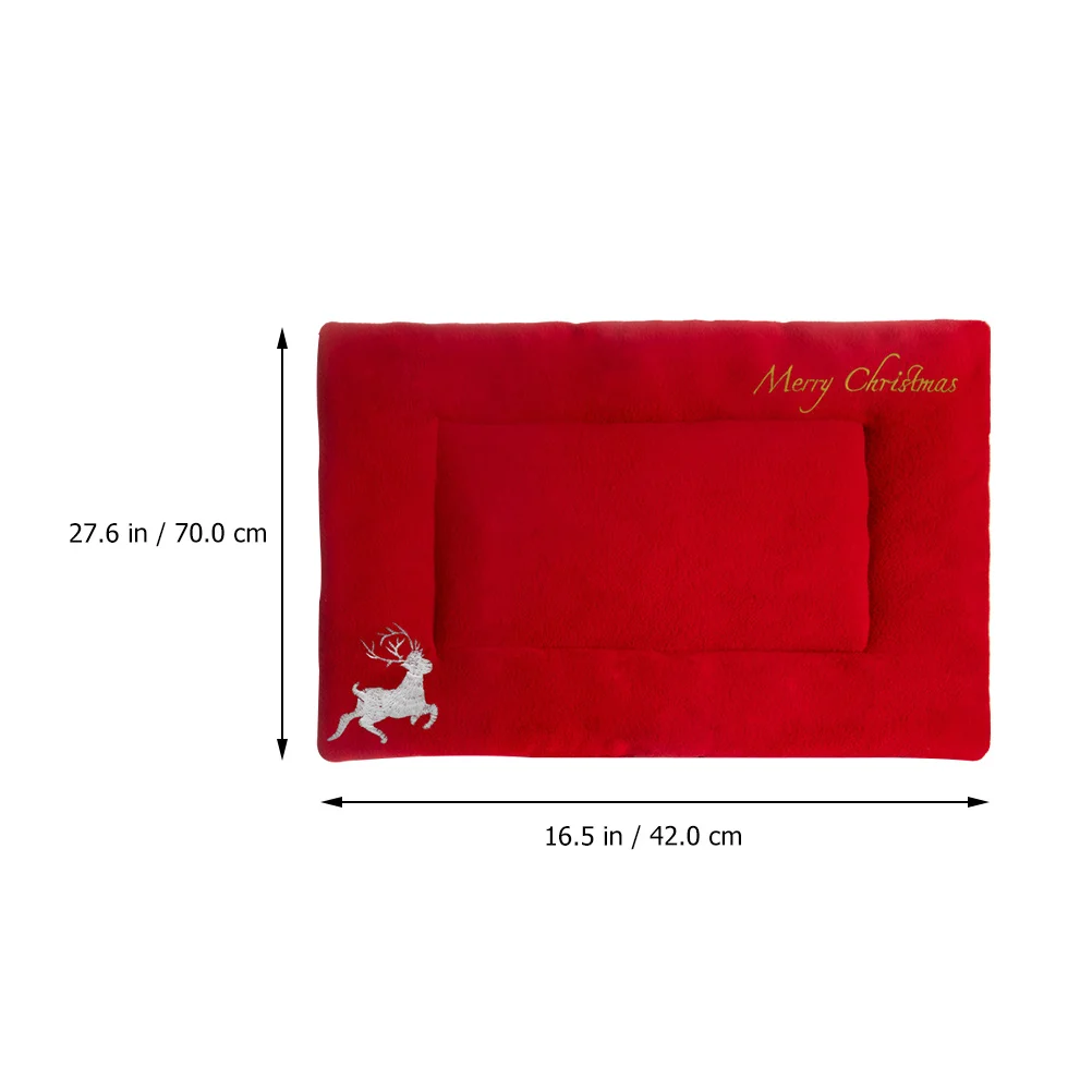 

Pet Mat Christmas Theme Adorable Deer Embroidery Warm Sleeping Bed For Cat Dog Thickened Cozy Cushion Nap Mattress