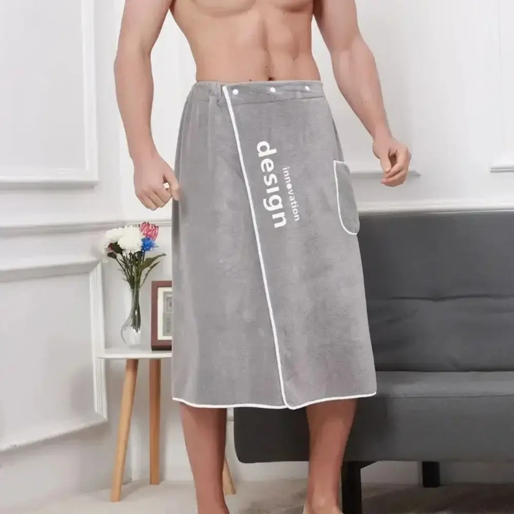Adjustable Soft Microfiber Bathrobe Super Absorbent with Embroidery Men Bath Towel with Pocket Gym Spa Sauna Shower