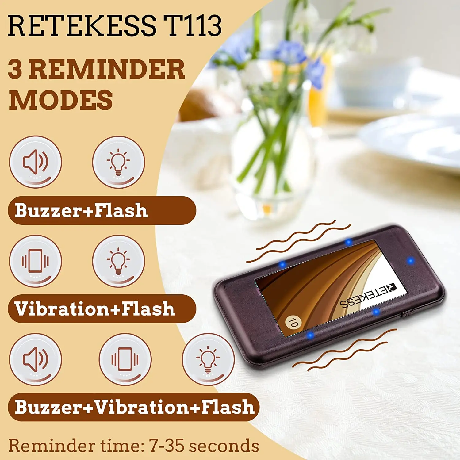 Retekess T113 Restaurant Coaster Buzzer Pager Wireless Guest Calling Queuing System Receivers For Cafe Food Truck Bar Hotel Club