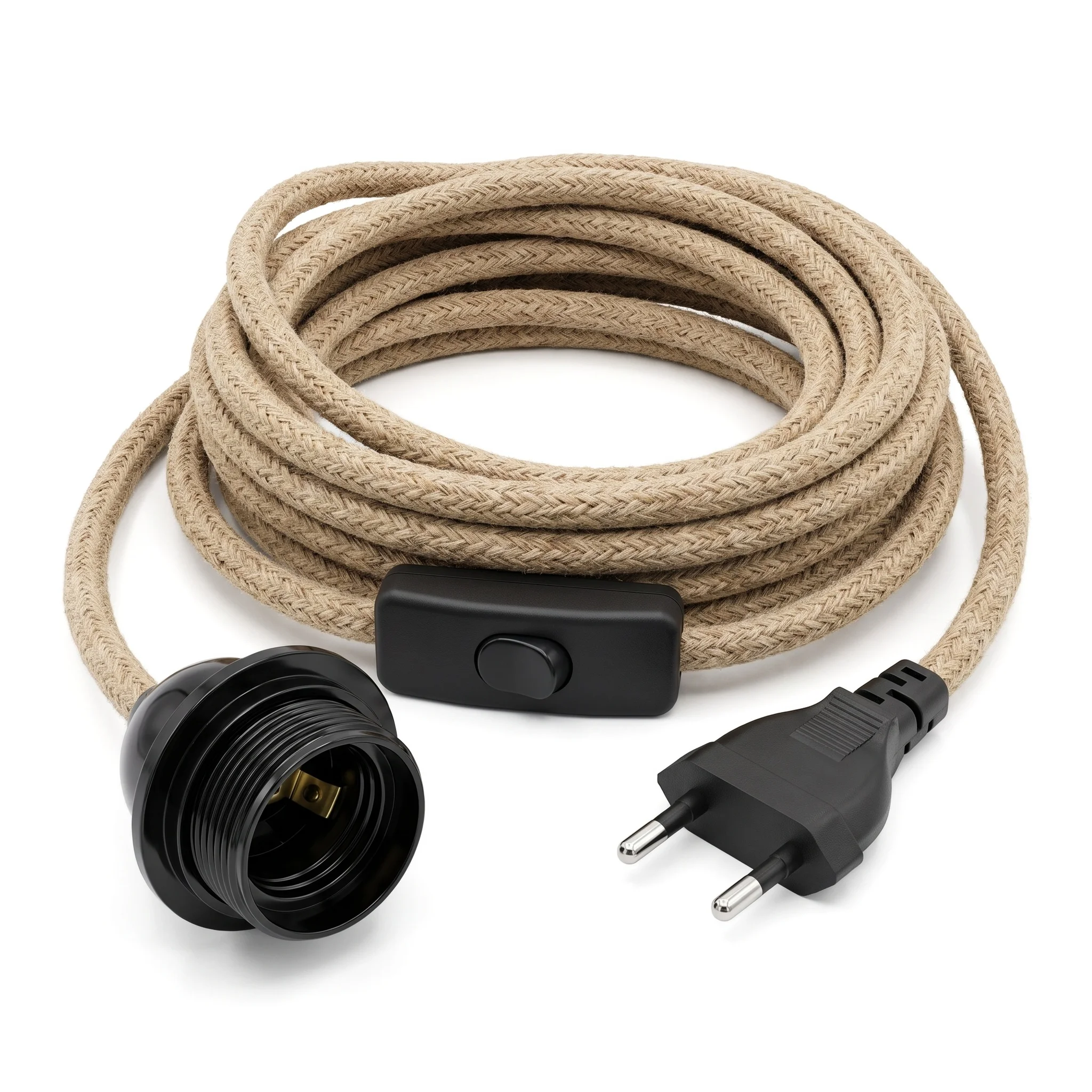 JOYINLED Plug in Pendant Light Cord, E27 Hanging Lamp Kit, Hemp Rope Cable with Switch E27 Socket Cord Rustic Chandeliers Kit