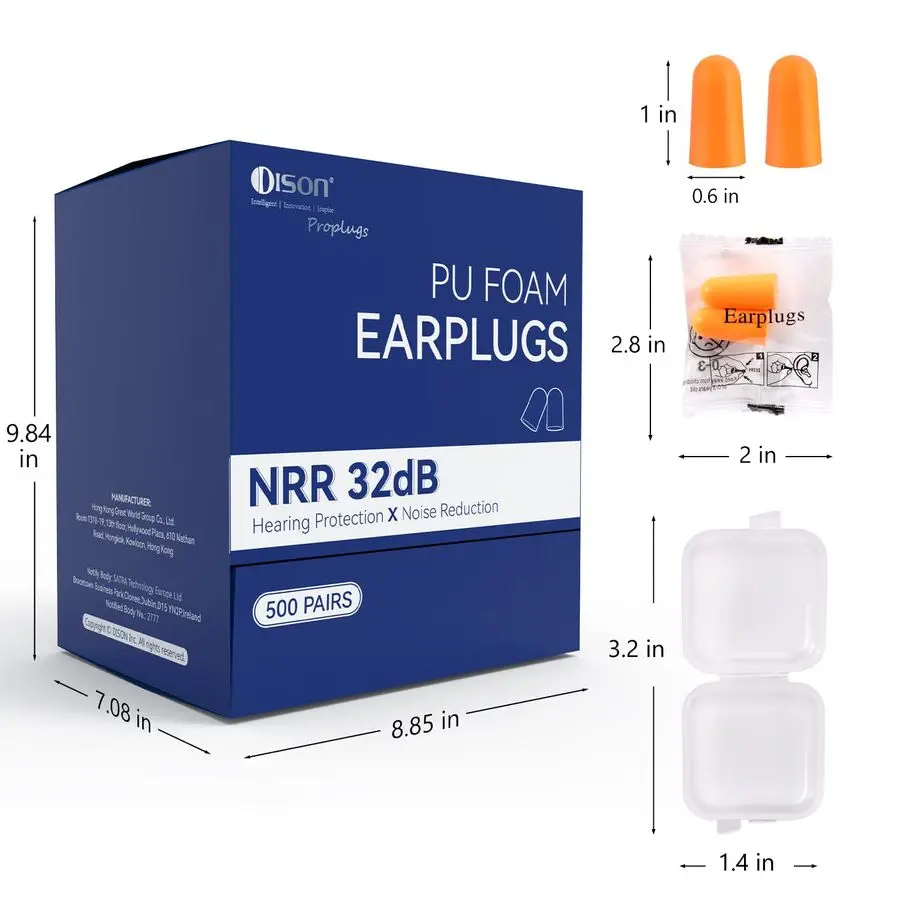 Foam Earplugs, 32dB Disposable Noise Reduction Ear Plugs, Hearing Protection Bulk Ear Plugs for Shooting Range, Work, Travel,Con