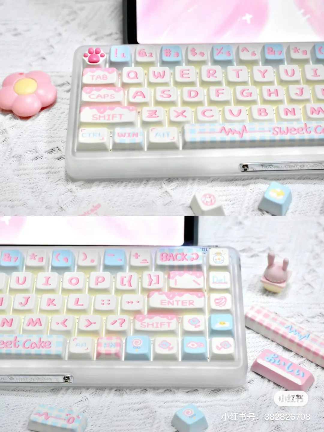 134 Keys Cute Keycaps Gift for Girl MDA Key Cap Square Thermal Sublimation Mechanical Keyboard includ2.25 U 2.75U Split Spacebar