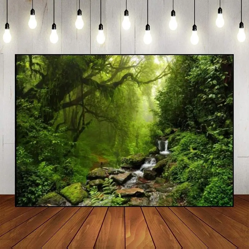 Custom Fantasy Jungle Theme Evergreen Photo Decoration Photography Backdrop Baby Shower Fairy Tales Happy Birthday Party Wall