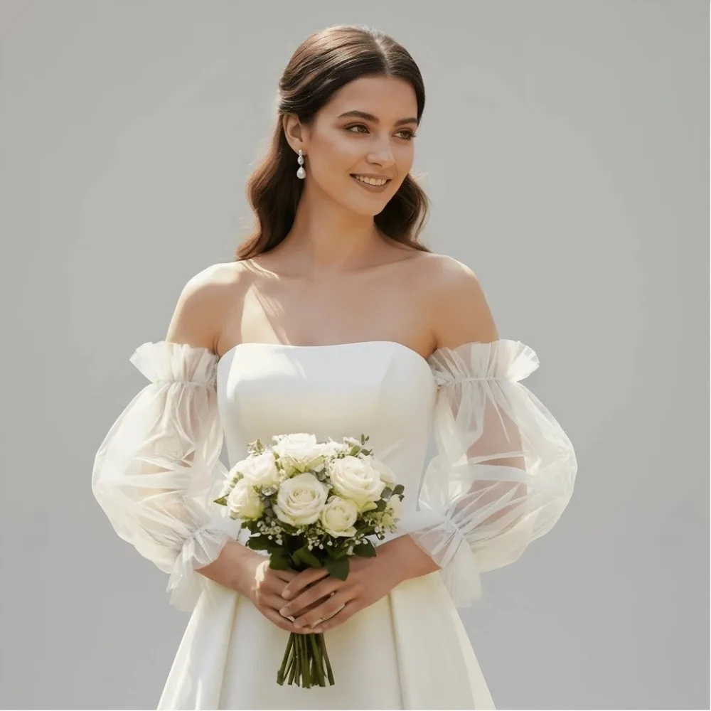 

Fashion Elastic Cuff Bride Wedding Gloves Soft Gauze Wedding Dress Removable Sleeve Solid Color Detachable Tulle Party