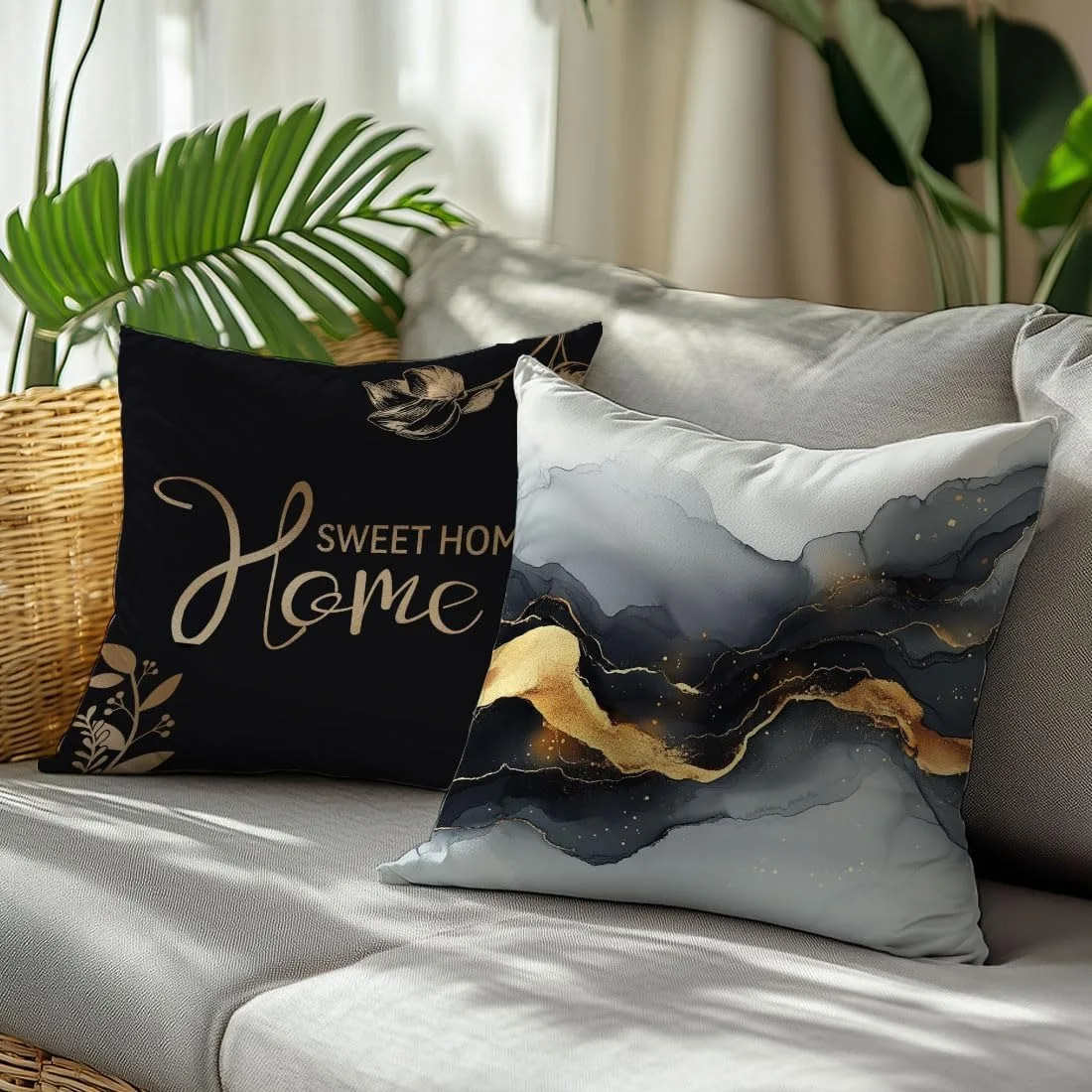 BlackGold Marble Sweet Home Throw PillowCovers,Couch Cushion Cases Inserts for Sofa Bed LivingRoom Home Decor,Single-Sided Print