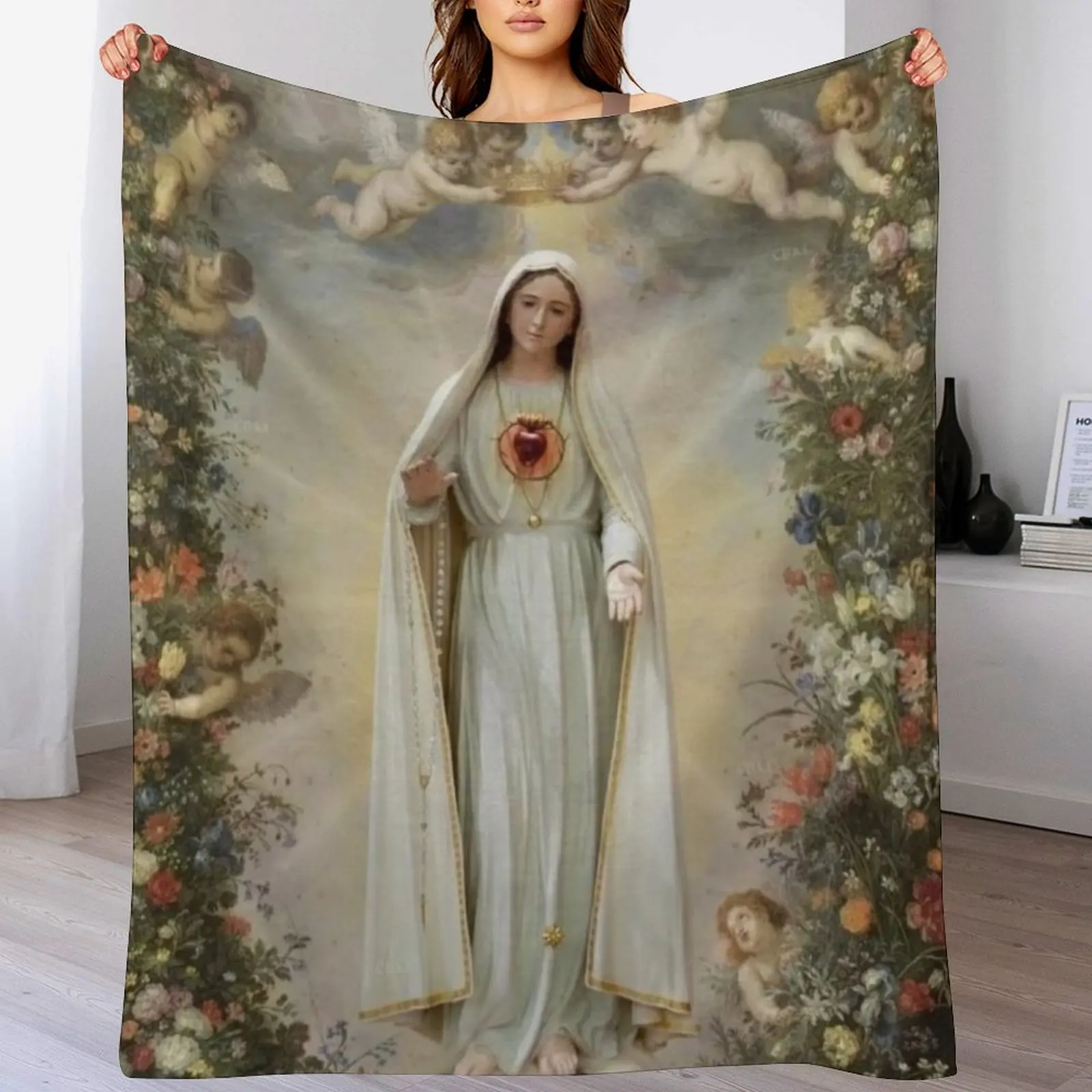 Virgin Mary Immaculate Heart of Mary Mother of God Our Lady Throw Blanket Men's Soft Warm Throw Blanket for Couch
