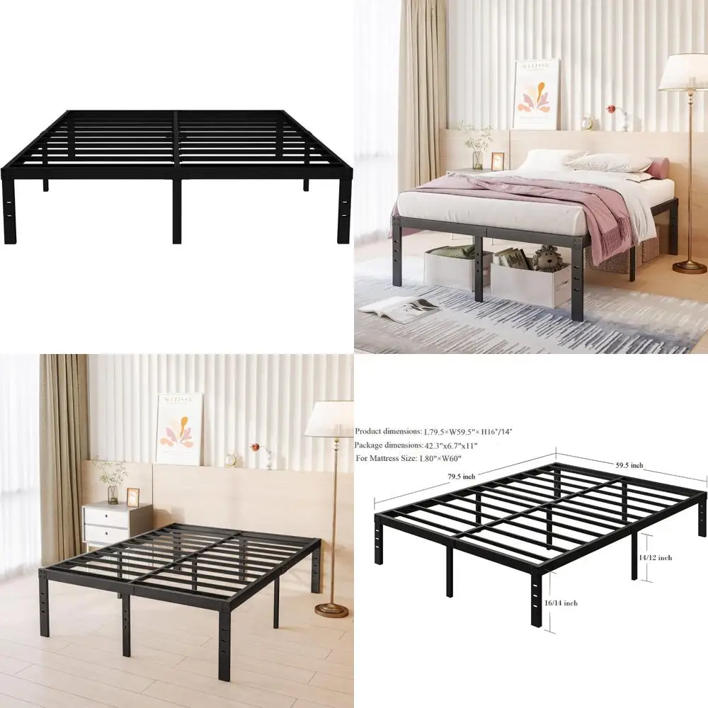 

Сверхмощный 16-дюймовый каркас кровати-платформы размера «queen-size», емкость 3500 фунтов, металлические рейки, коробчатая пружина не требуется, простая сборка, прочная опора