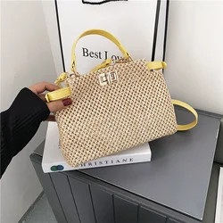 Stylish Knitted Straw Crossbody Bag For Women Woven Design Shoulder Handbag Female Summer Braid Beach Bag Travel Tote 2023 Trend