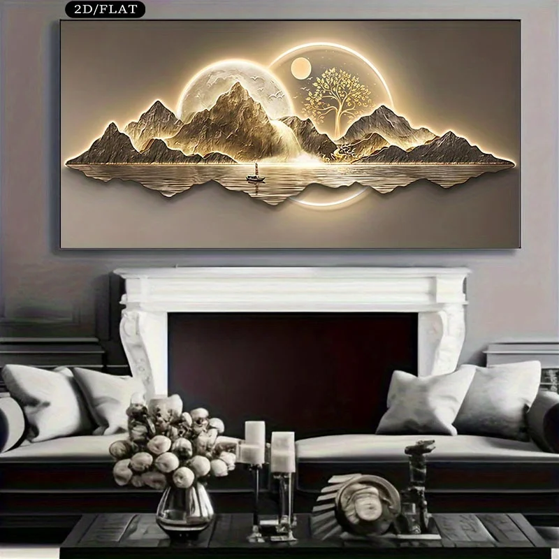 Extra Large Modern Minimalist Mountain Range Canvas Print - Frameless Landscape Wall Art for Living Room, Bedroom, Hallway Decor