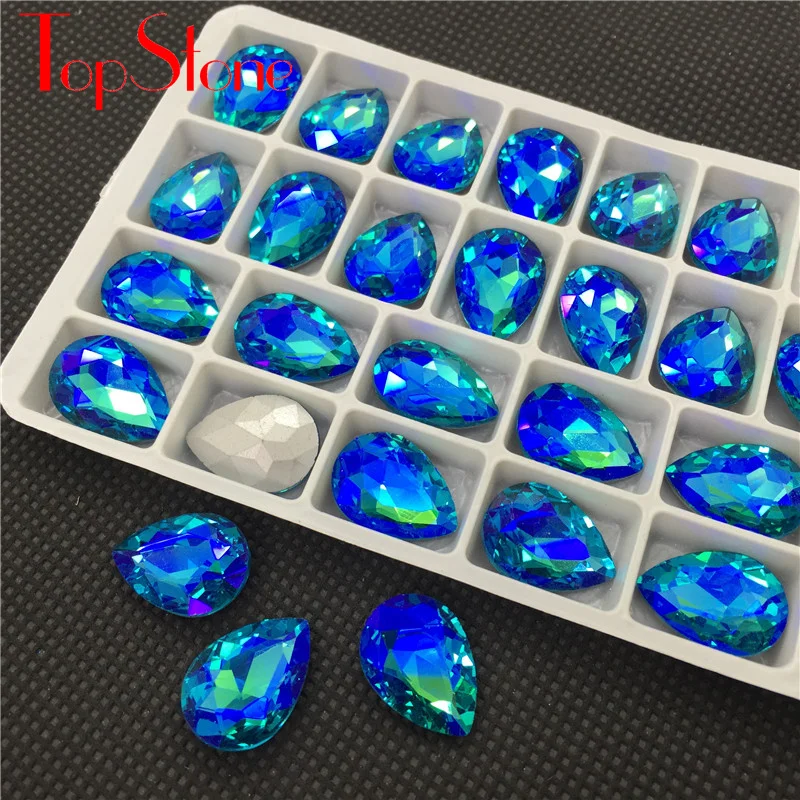 TopStone زجاج كريستال دمعة يتوهم حجر وأشار الظهر حجر الراين حجم 10x14 مللي متر 13x18 مللي متر 18x25 مللي متر 20x30 مللي متر