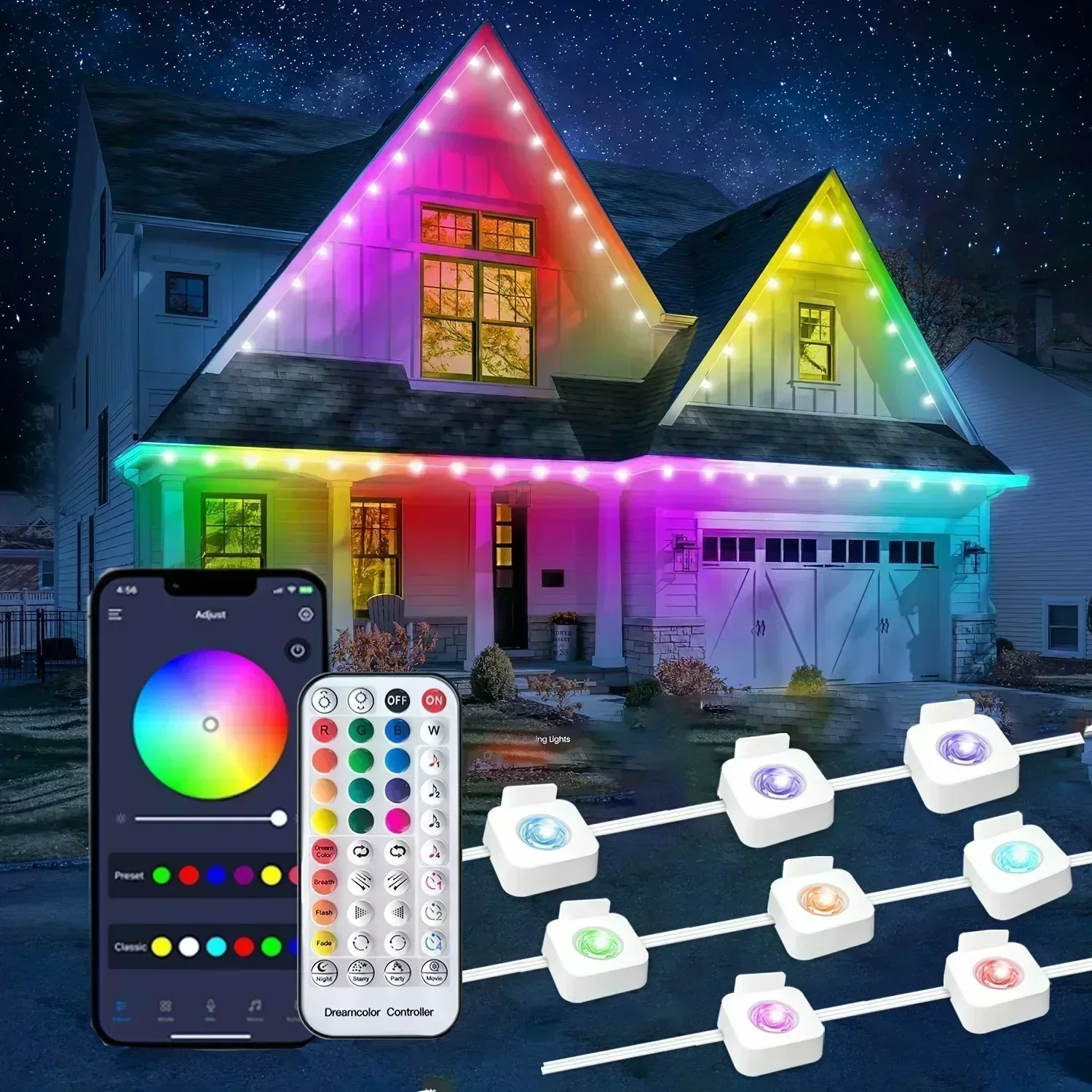 

navidad 100ft 72 LED RGB Outdoor Lights DIY Scene Modes Waterproof Holiday Festive Lighting Permanent House Lights