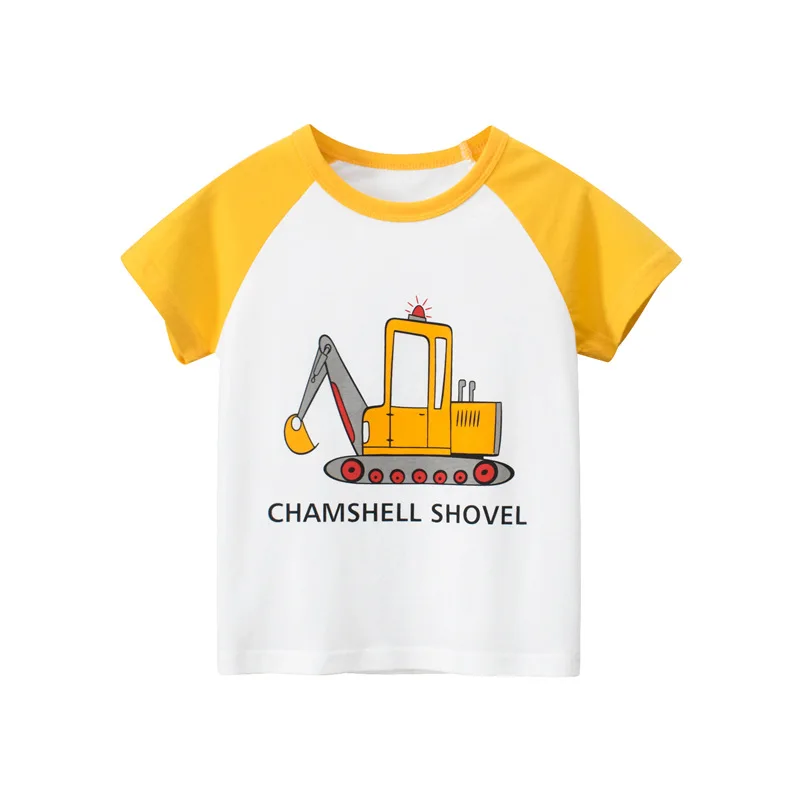 2023 New Summer Kids Short-sleeved T-shirt 100% Cotton Small Car Cartoon Sport Casual Boys' Clothes