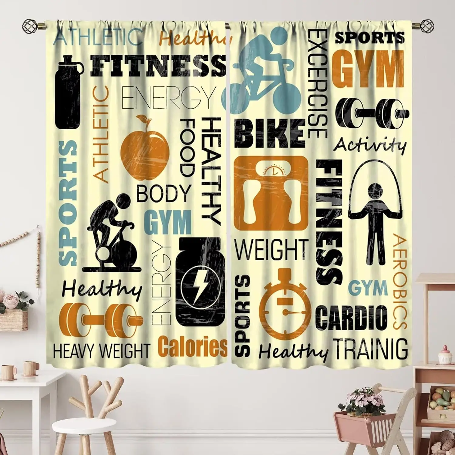 Trendy Fitness Gym Curtain Drapes Sports Workout Decor Athletic Exercise Home Polyester Window Panel Weight Loss Activity