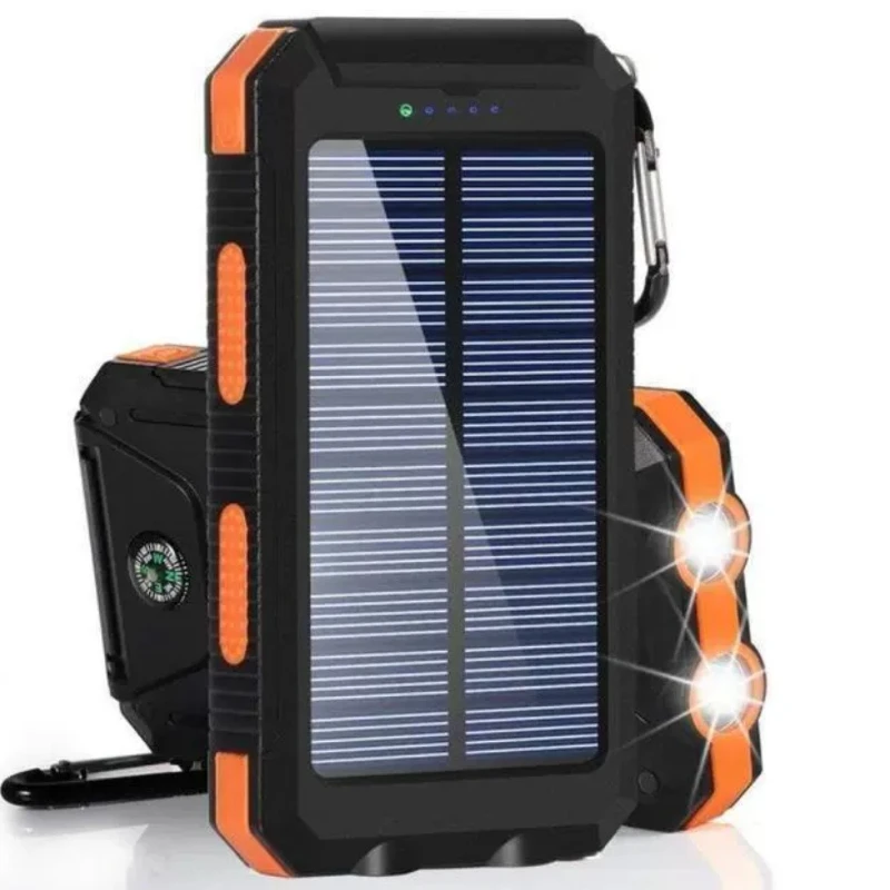 Solar Power Bank Waterproof Outdoor Portable Charger with Camping Light for Hiking Travel Emergency