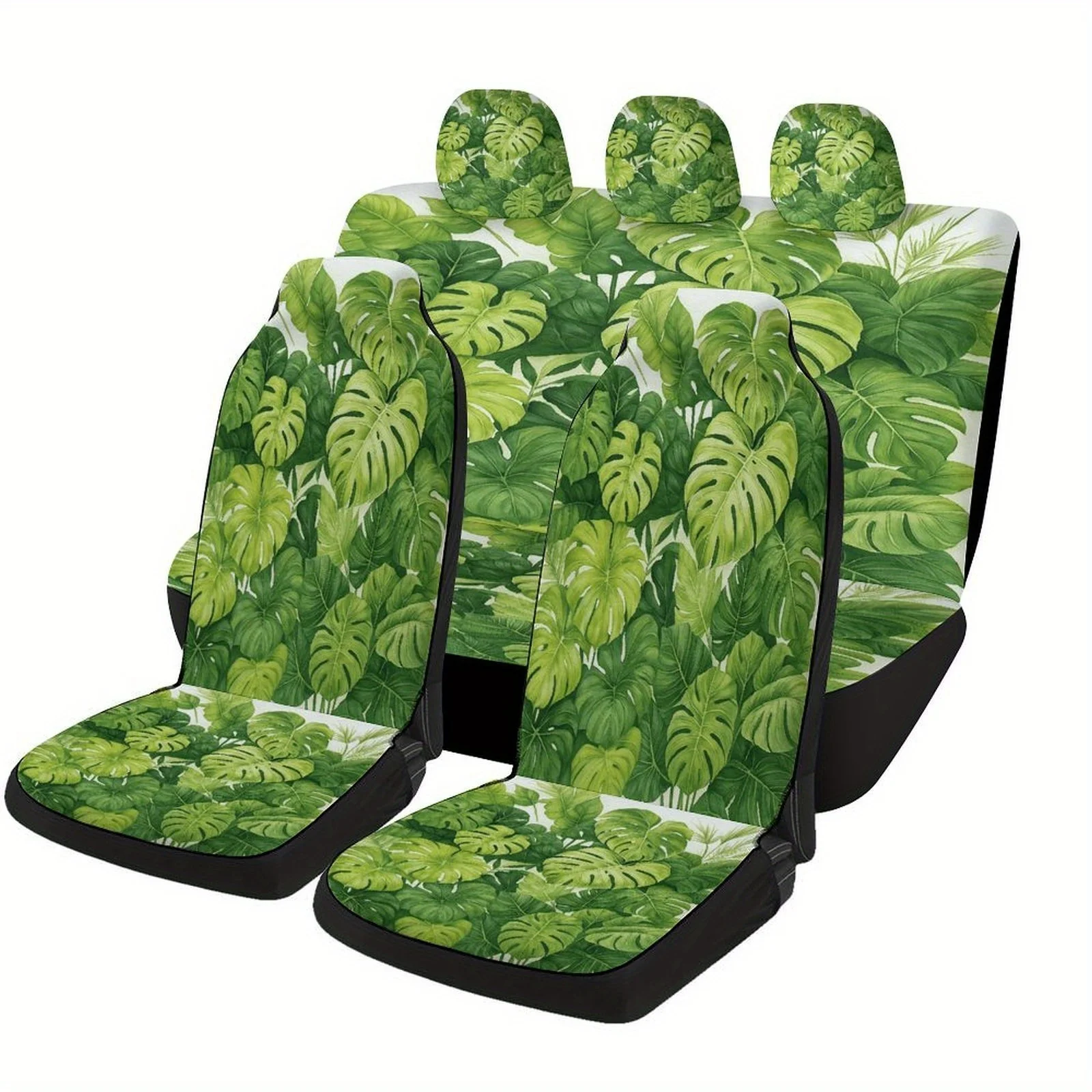 Set Of Car Seat Covers Featuring Monstera Leaves, Suitable For A Variety Of Vehicles. Stylish And High-Quality Covers For All Se