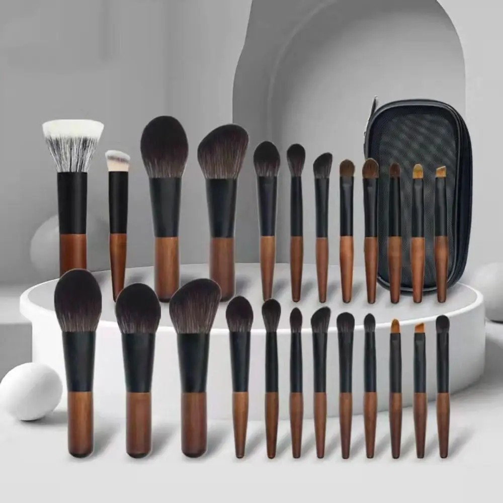 12 pçs portátil lábio forro mini conjunto de escova de maquiagem com caixa de armazenamento conjunto de escova corretivo de madeira blush peludo olho sobrancelha rolo escova feminina